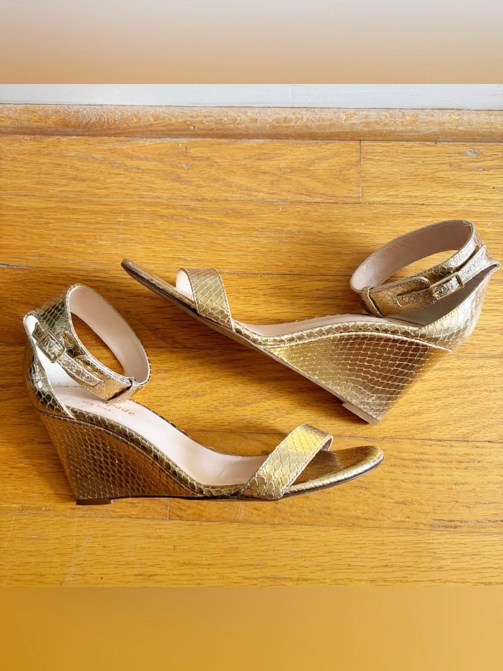 Kate Spade | Ronia Naked Wedge Heel Sandals Python Metallic Gold Size 5.5